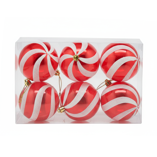 [124566] Bola navideña 8cm 6pc 0122231 transparente/rojo decorado