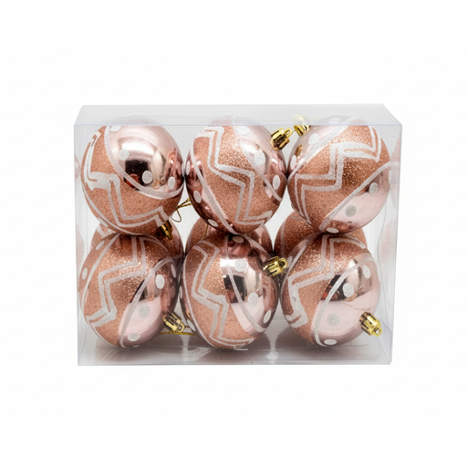 [124570] Bola navideña 8cm 6pc 0122267 dorado/rosado brillante