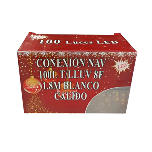 [128123] Conexion  navideña 100l tipo lluvia  8f 1.8m blanco calido cable verde