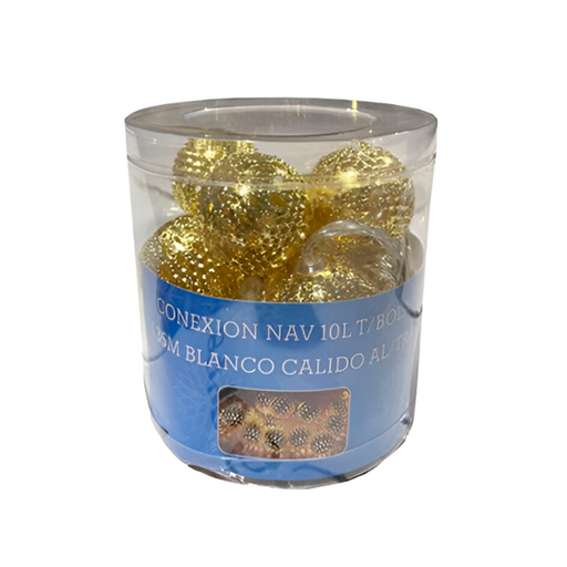 [128435] Conexion  navideña 10l 1.35m tipo bola blanco calido  cable transparente