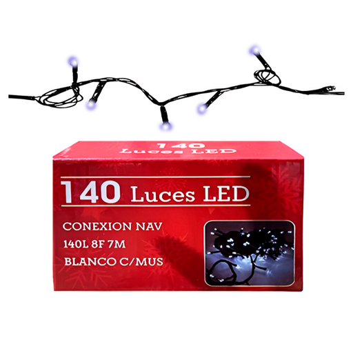 [103538] Conexion  navideña 140l 8f 7m blanco cable verde con musica 05