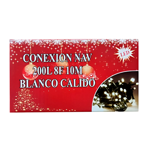 [128121] Conexion  navideña 200l 8f 10m blanco calido cable verde 007