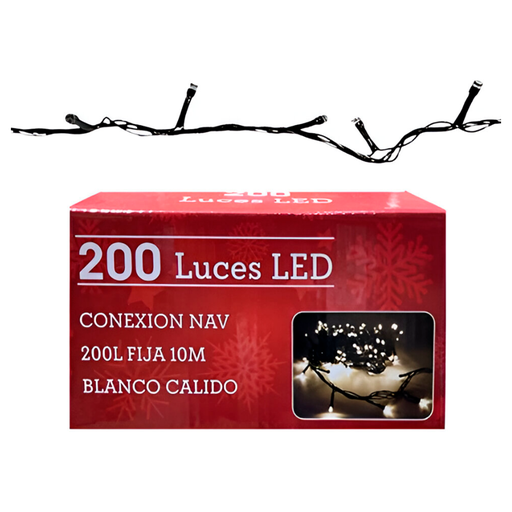 [128135] Conexion navideña 200l fija 10m blanco calido cable verde 093