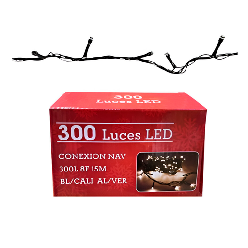 [142434] Conexion  navideña 300l 8f 15m blanco calido  cable verde 001