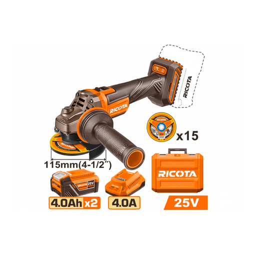 [151799] Esmeriladora 25v 4.1/2" 3-v sin bateria ricota